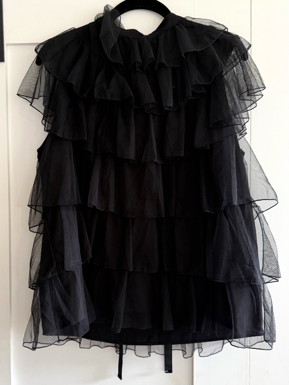 Pleione Black Sheer Ruffle Top